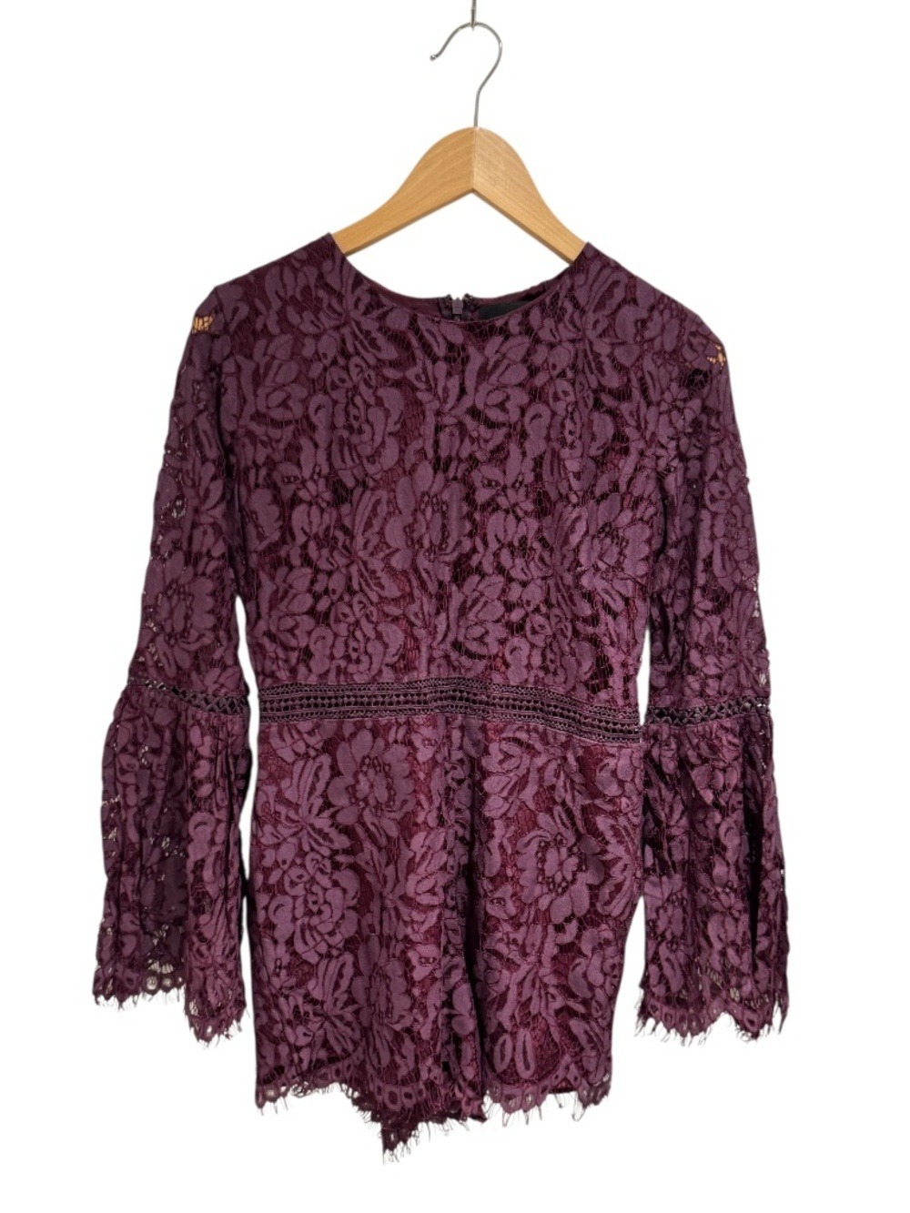 DO+BE plum purple lace long bell sleeve shorts romper - size M